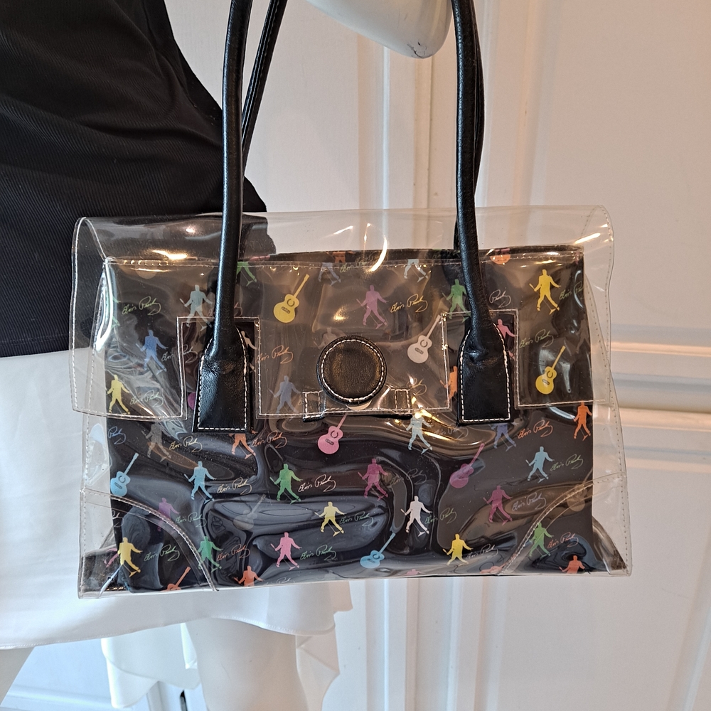 Elvis Presley Ashley M Black Canvas W/Clear Vinyl Guitars Signature Tote Rare